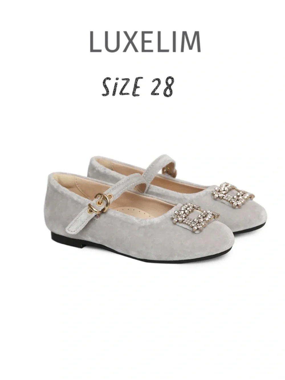 Luxelim sz 28 Lila Velvet Shoes  Perla gray with crystal-buckle